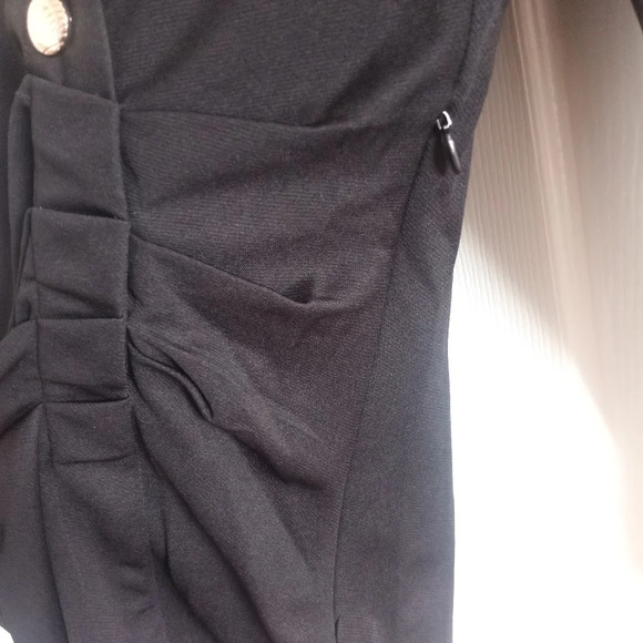 Gathered Panel Buttoned Blouse Top Black Long sleeved Chic Casual Office look XL - Picture 5 of 7